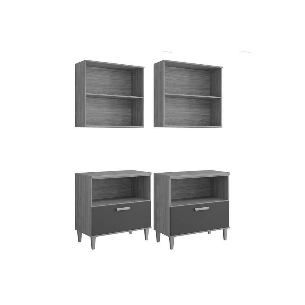 Cozinha Modulada Completa Bella 6 Peças 2 Aéreos + 2 Balcões + 2 Complementos C6p82 Freijó Titanium - 4