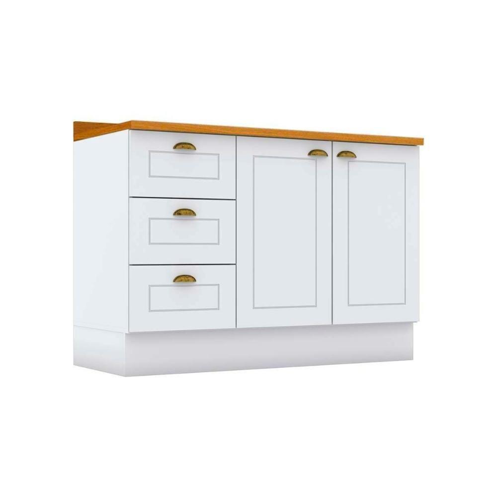 Módulo Cozinha Americana Balcão Para Pia Com Tampo Com 2 Portas E 3 Gavetas 120cm Branco2 Aéreos + 1 Balcão + 1 Complemento - 1