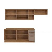 Kit Cozinha Modulada 7 Peças Botanic 3 Aéreos + 2 Balcões+ 2 Complementos M656 Nogueira Fendi