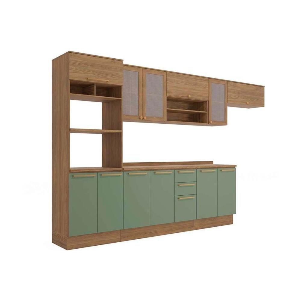 Kit Cozinha Modulada 8 Peças Botanic 3 Aéreos + 2 Balcões + 1 Paneleiro+ 2 Complementos M663 Nogueira Fendi - 4