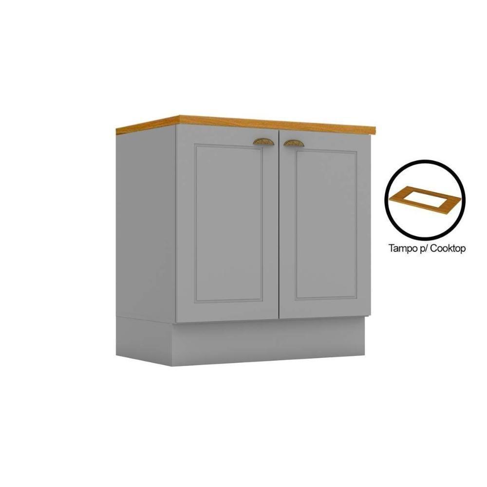 Módulo Cozinha Americana Balcão Com Tampo Para Cooktop Com 2 Portas 80cm Cinza2 Aéreos + 1 Balcão + 1 Complemento - 1