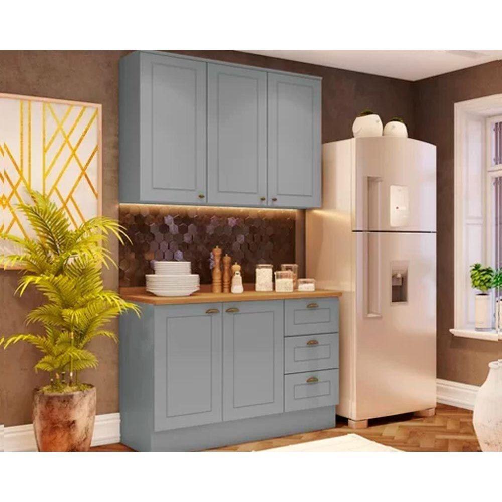 Kit Cozinha Modulada 3 Peças Americana 1 Aéreo + 1 Balcão + Complemento Cz121 Cinza - 1