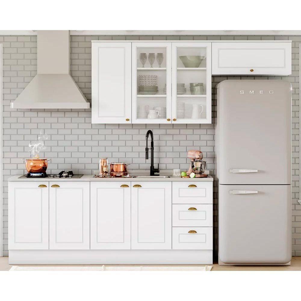 Kit Cozinha Modulada 5 Peças Americana 2 Aéreos + 2 Balcões + 1 Complemento Sem Pia Cz131 Branco - 1