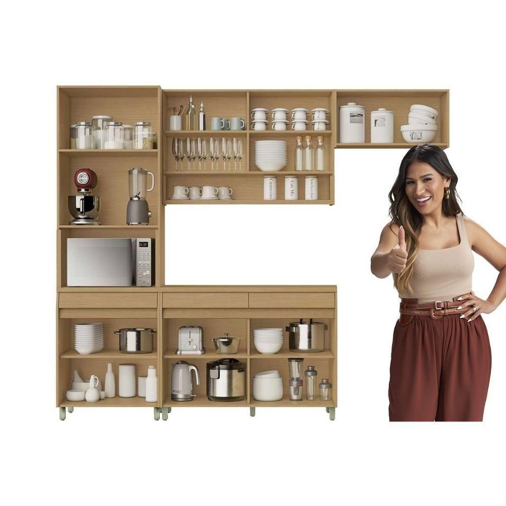 Kit Cozinha Modulada 4 Peças Simone Mendes 2 Aéreos + 1 Balcão + 1 Paneleiro C4p161 Carvalho Cinza - 6