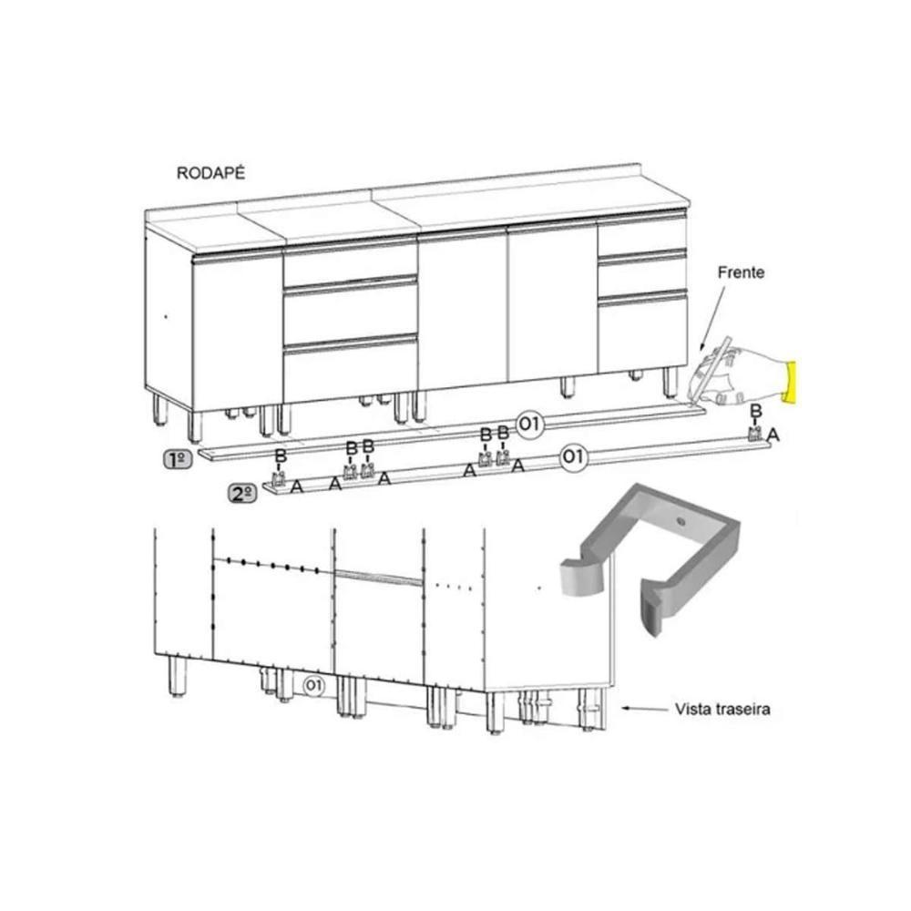 Módulo Cozinha Belize Painel De Edição Para Fechamento Rodapé 220x14x105cm Nature2 Aéreos + 1 Balcão + 1 Complemento - 3
