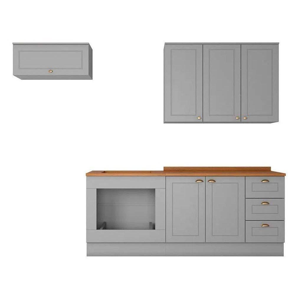 Kit Cozinha Modulada 6 Peças Americana 2 Aéreos + 2 Balcões + 2 Complementos Cz151 Cinza - 6