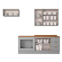 Kit Cozinha Modulada 6 Peças Americana 2 Aéreos + 2 Balcões + 2 Complementos Cz151 Cinza - 5