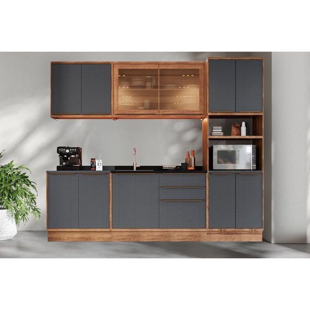 Kit Cozinha Modulada 6 Peças Versalis 2 Aéreos + 2 Balcões + 1 Torre Quente + 1 Complemento C6p193 Freijó Grafite Herval - 1