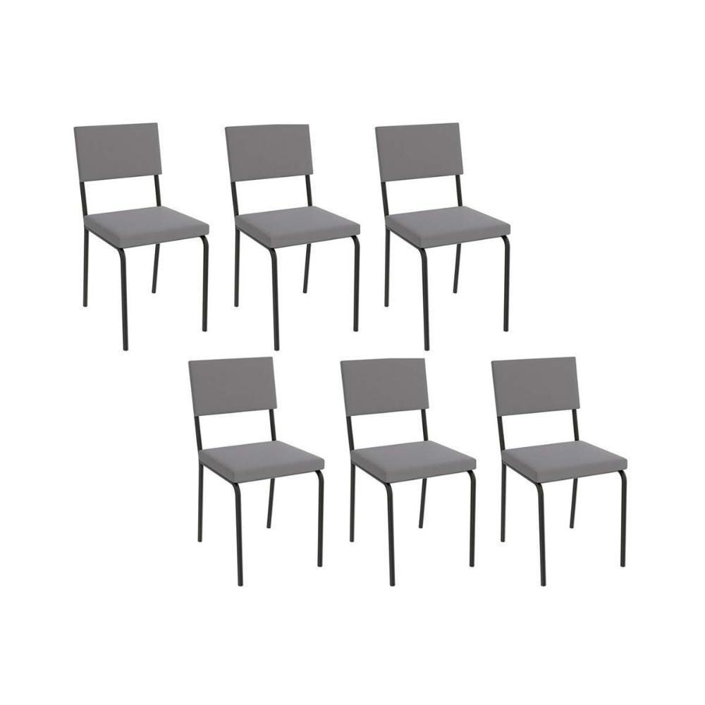 Kit 6 Cadeiras De Cozinha Zaria 2c128 6 Un Preto Fosco Cinza A050 Suede Suede - 1