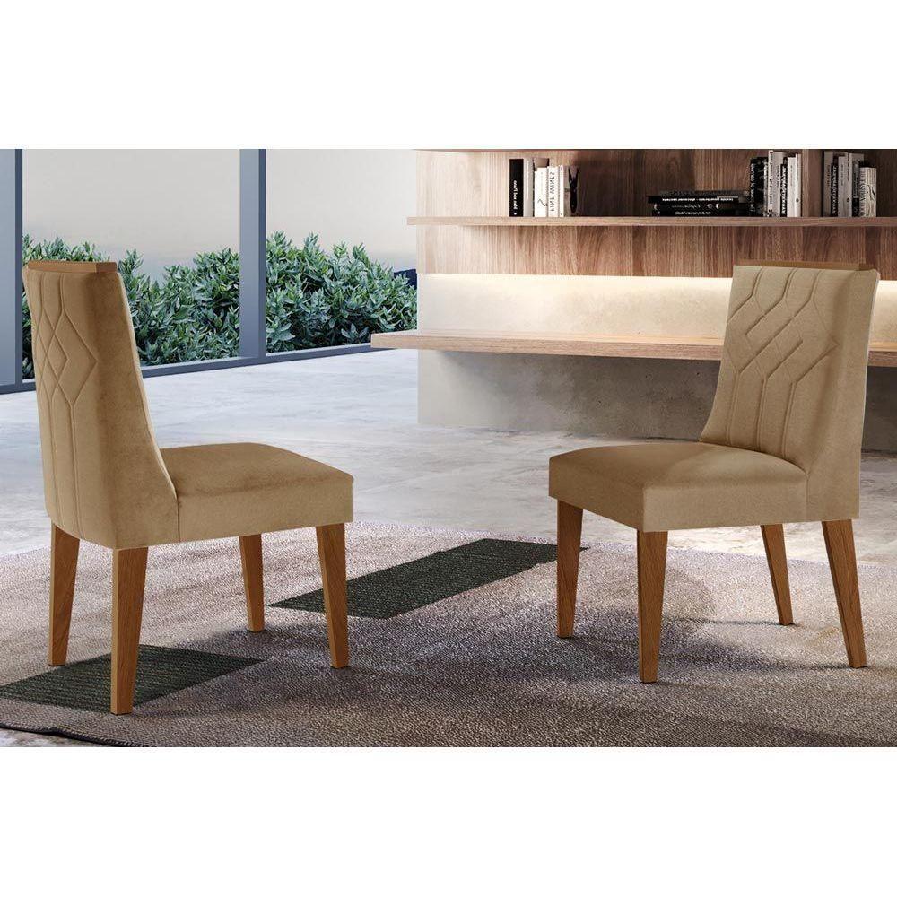 Kit 2 Cadeiras De Cozinha Nevada 2 Un Imbuia Capuccino Linho Bege Turim Rufato - 1