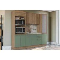 Kit Cozinha Modulada 4 Peças Botanic 1 Aéreo + Balcão + 2 Paneleiros Sem Pia M647 Nogueira Verde Oliva - 1