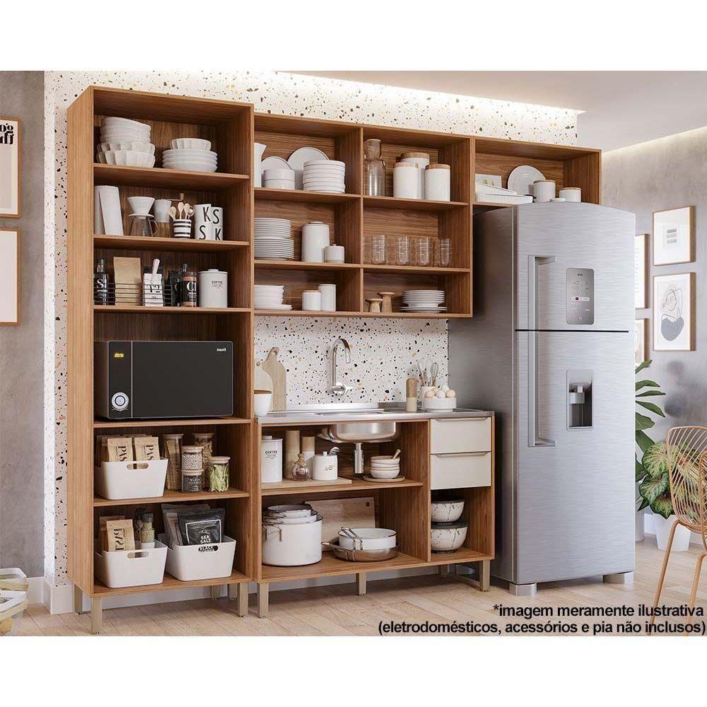 Kit Cozinha Modulada 4 Peças Divina 2 Aéreos + 1 Balcão + 1 Paneleiro Sem Pia Cz003 Freijó Off White - 3