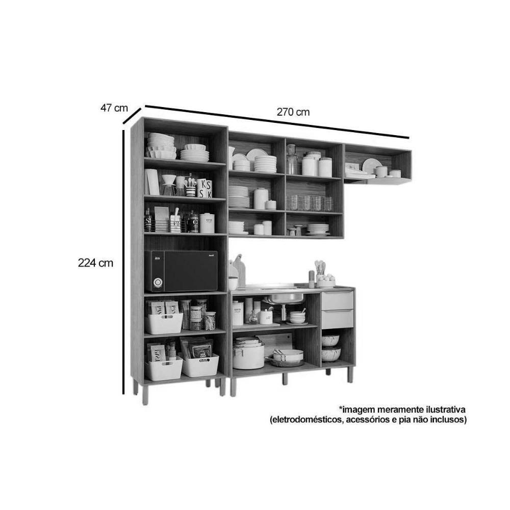 Kit Cozinha Modulada 4 Peças Divina 2 Aéreos + 1 Balcão + 1 Paneleiro Sem Pia Cz003 Freijó Off White - 4