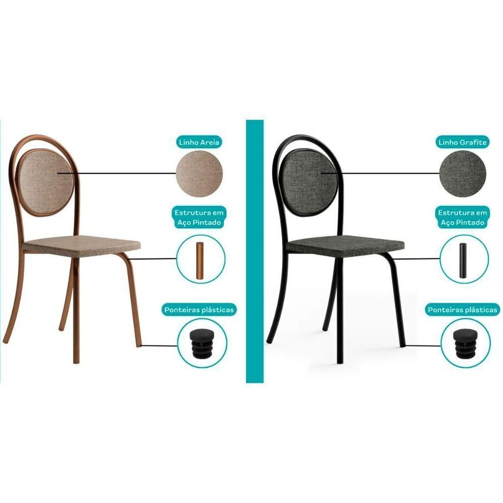 Kit 2 Cadeiras De Cozinha 1738 Aço 2 Uni Rose Linho Areia Courano Caramelo - 3