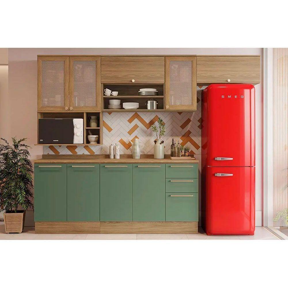Kit Cozinha Modulada 8 Peças Botanic 4 Aéreos + 2 Balcões+ 2 Complementos M665 Nogueira Verde Oliva - 1