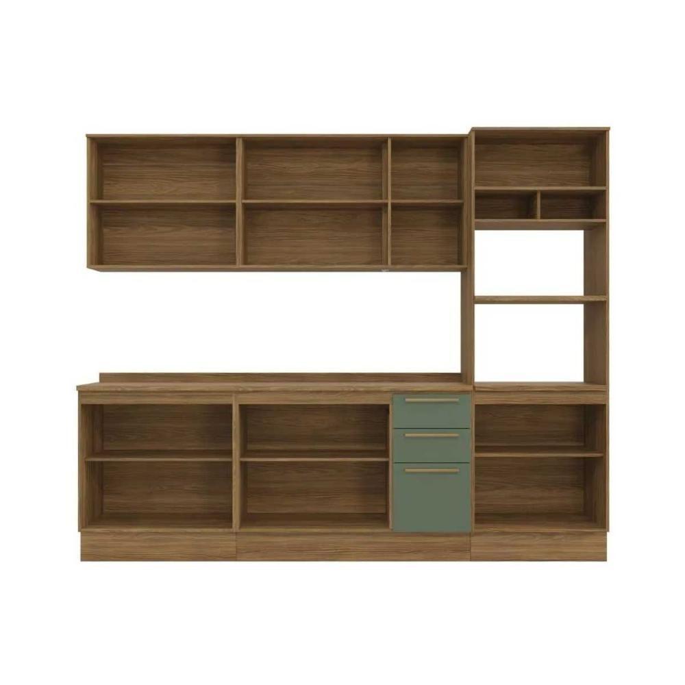 Kit Cozinha Modulada 7 Peças Botanic 2 Aéreos + 2 Balcões + 1 Paneleiro + 2 Complementos C7p36 Nogueira Verde - 7