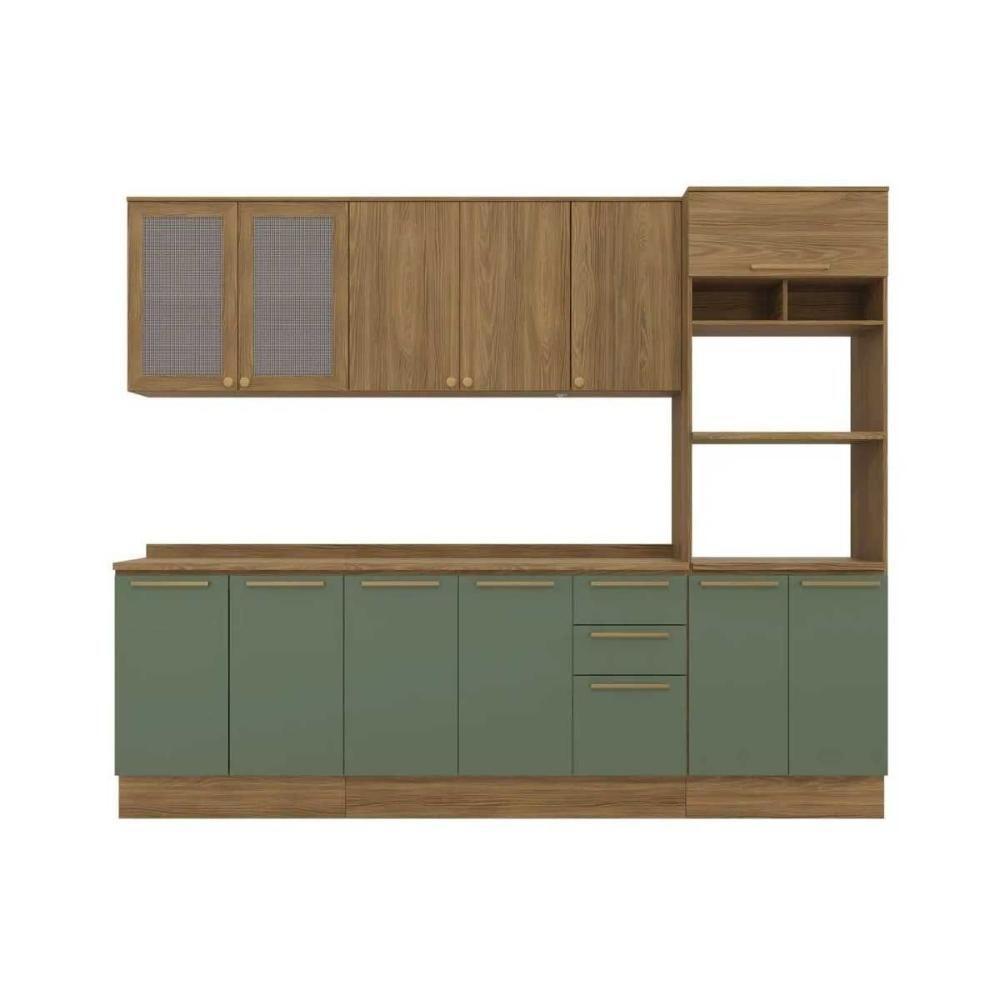 Kit Cozinha Modulada 7 Peças Botanic 2 Aéreos + 2 Balcões + 1 Paneleiro + 2 Complementos C7p36 Nogueira Verde - 8