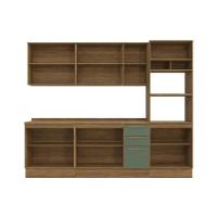 Kit Cozinha Modulada 7 Peças Botanic 2 Aéreos + 2 Balcões + 1 Paneleiro + 2 Complementos C7p36 Nogueira Verde - 7