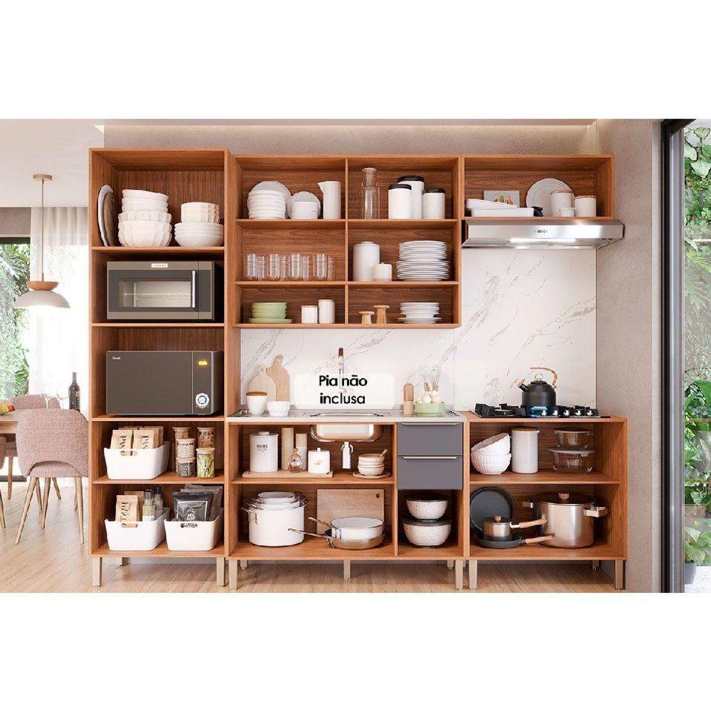 Kit Cozinha Modulada 5 Peças Divina 2 Aéreos + 2 Balcões + 1 Torre Quente C5p187 Freijó Titanium - 3