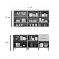 Kit Cozinha Modulada 6 Peças Divina 2 Aéreos + 2 Balcões + 2 Complementos Cz009 Freijó Titanium - 4