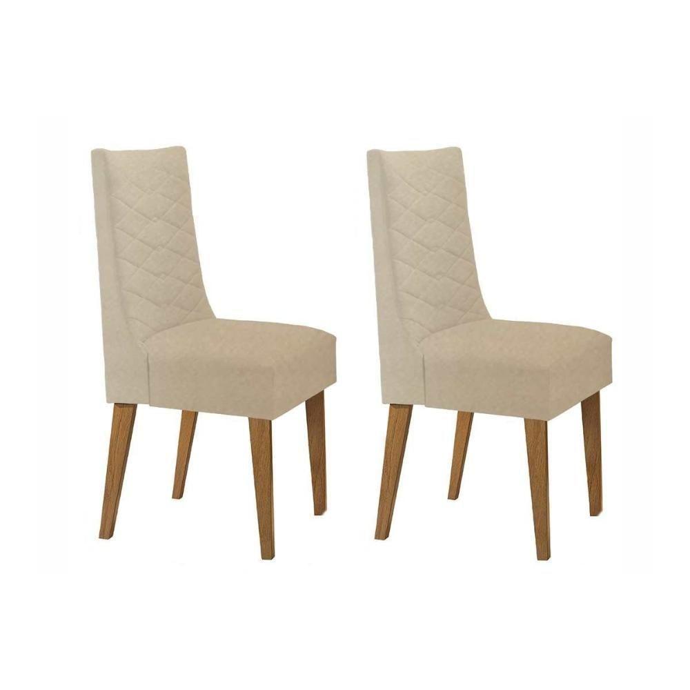 Kit 2 Cadeiras De Cozinha Dafne 2 Un Madeira Capuccino Linho Bege Turim Rufato - 1