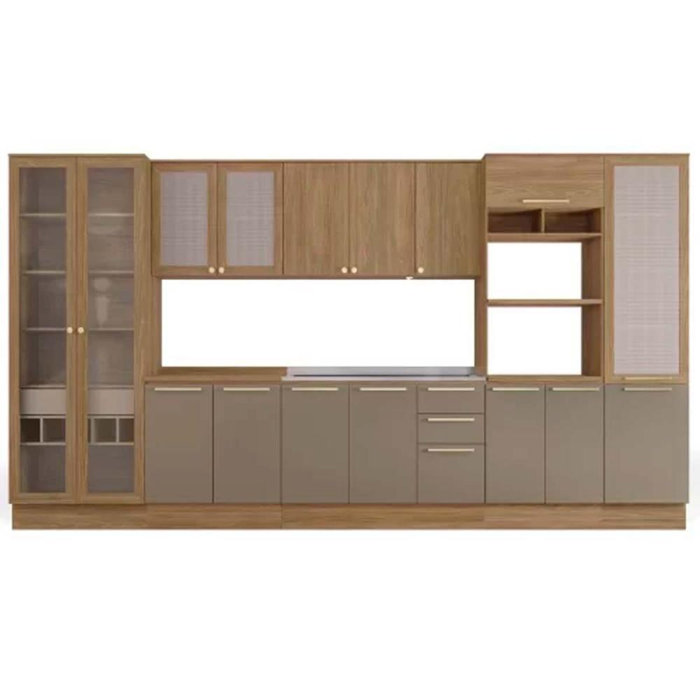Kit Cozinha Modulada 8 Peças Botanic 2 Aéreos + 2 Balcões+3paneleiros + 1 Complemento Sem Pia C8p34 Nogueira Fendi - 6