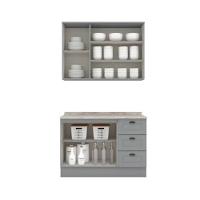 Kit Cozinha Modulada 3 Peças Americana 1 Aéreo + 1 Balcão + Complemento Cz120 Cinza - 5