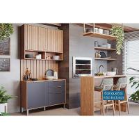 Kit Cozinha Modulada 5 Peças Divina 1 Aéreo + 1 Balcão + 1 Ilha + 2 Complementos C5p186 Freijó Titanium - 1