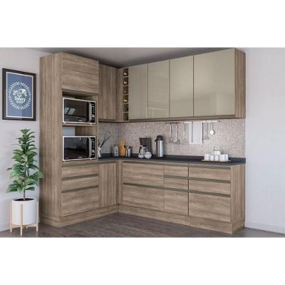 Módulo Cozinha Maxxi 10 Peças 33 Aéreos + 3 Balcões + 1 Paneleiro+3complementos C10p34 Nogal