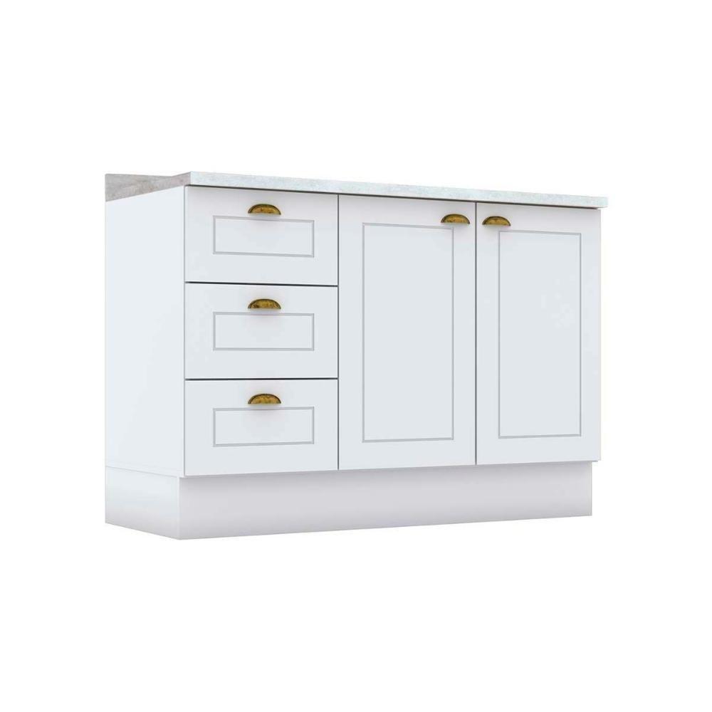 Módulo Cozinha Americana Balcão Para Pia Com Tampo Com 2 Portas E 3 Gavetas 120cm Branco2 Aéreos + 1 Balcão + 1 Complemento - 1