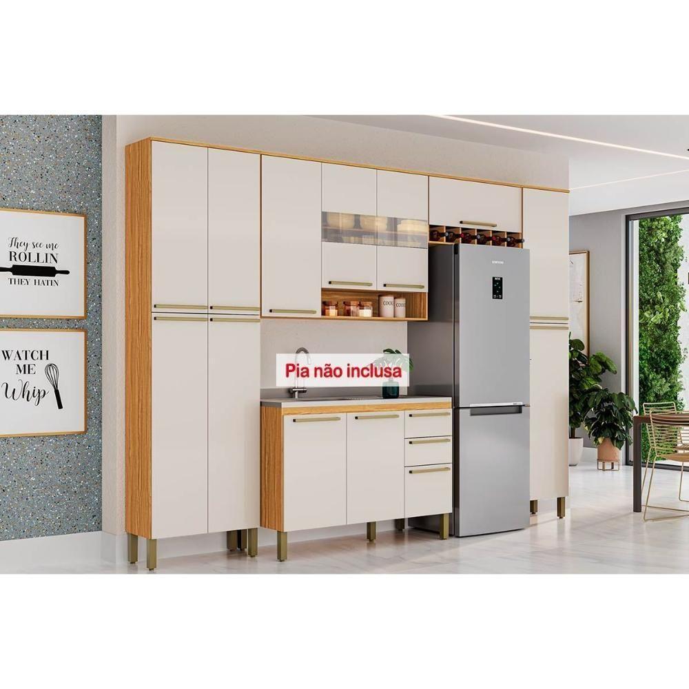 Kit Cozinha Modulada 5 Peças Nápoli Prime 2 Aéreos + 1 Balcão+ 2 Paneleiros C5p96 Amendoa Off White Ronipa - 1
