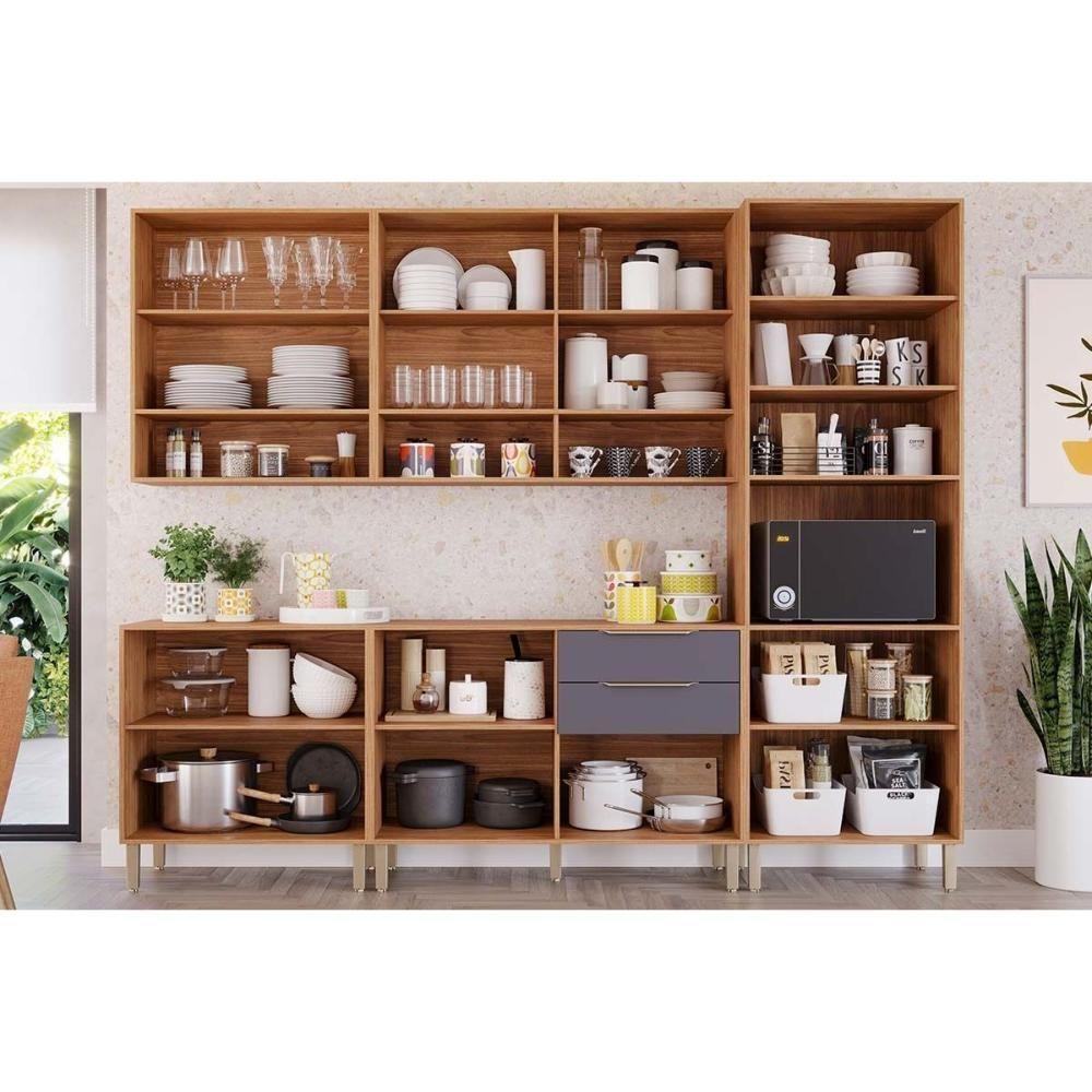 Kit Cozinha Modulada 5 Peças Divina 2 Aéreos + 2 Balcões + 1 Paneleiro Cz001 Freijó Off White - 2