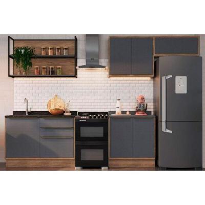 Kit Cozinha Modulada 6 Peças Versalis 2 Aéreos + 1 Nicho + 2 Balcões + 1 Complemento C6p196 Freijó Grafite Herval