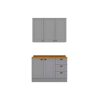 Kit Cozinha Modulada 3 Peças Americana 1 Aéreo + 1 Balcão + Complemento Cz123 Cinza - 1