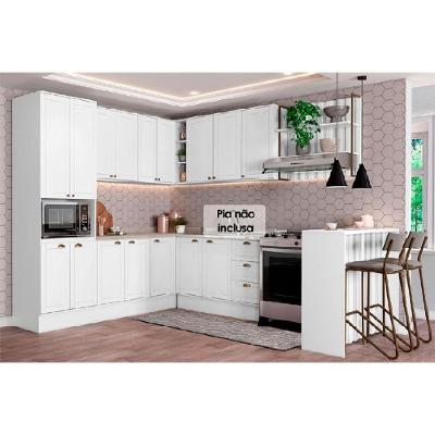 Kit Cozinha Modulada 9 Peças Bella 3 Aéreos + 3 Balcões + 1 Torre Quente+1ilha + 1 Complemento C9p199 Branco-carraro