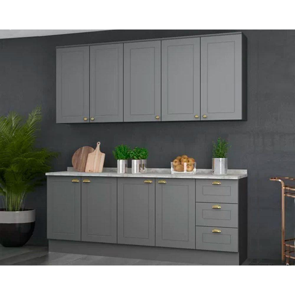 Kit Cozinha Modulada 6 Peças Americana 2 Aéreos + 2 Balcões + 2 Complementos Cz152 Cinza - 1