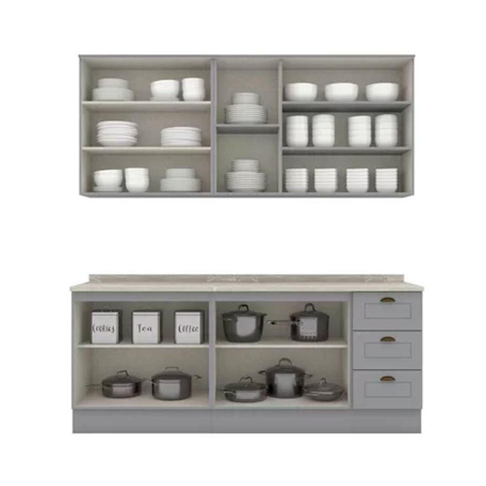 Kit Cozinha Modulada 6 Peças Americana 2 Aéreos + 2 Balcões + 2 Complementos Cz152 Cinza - 6