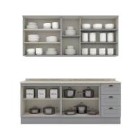Kit Cozinha Modulada 6 Peças Americana 2 Aéreos + 2 Balcões + 2 Complementos Cz152 Cinza - 6