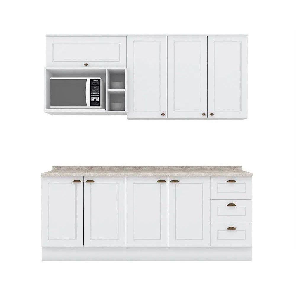 Kit Cozinha Modulada 7 Peças Americana 2 Aéreos + 2 Balcões + 1 Nicho + 2 Complementos Cz146 Branco - 7