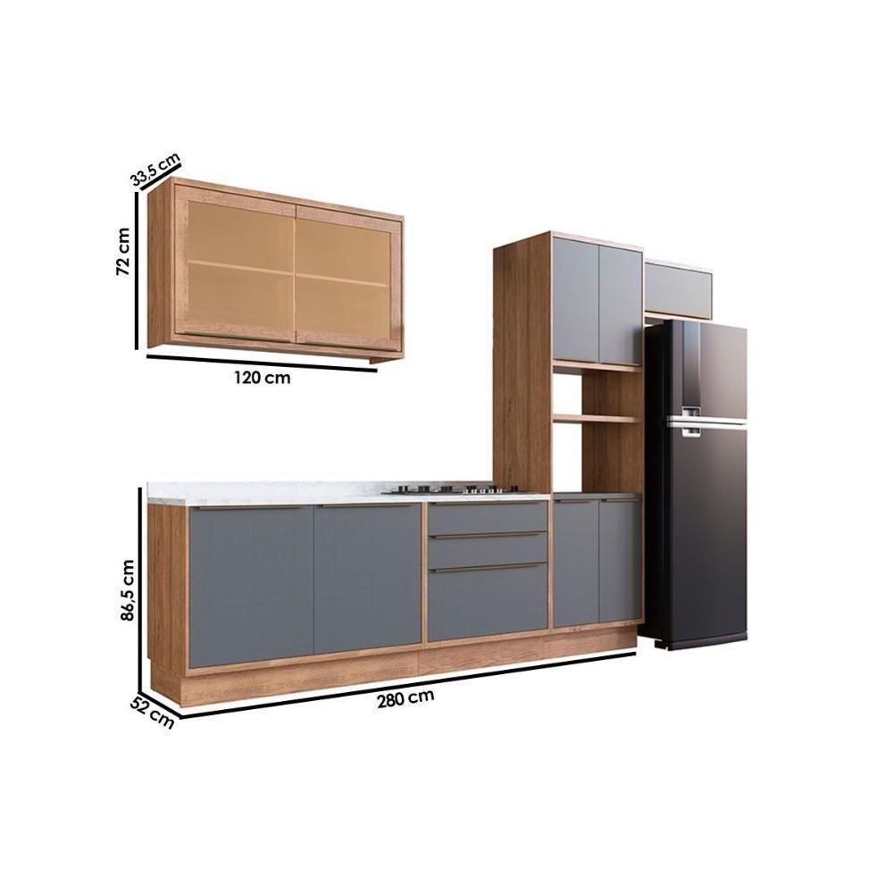 Kit Cozinha Modulada 6 Peças Versalis 2 Aéreos + 2 Balcões+ 1 Paneleiro + 1 Complemento C6p162 Freijó Grafite Herval - 2