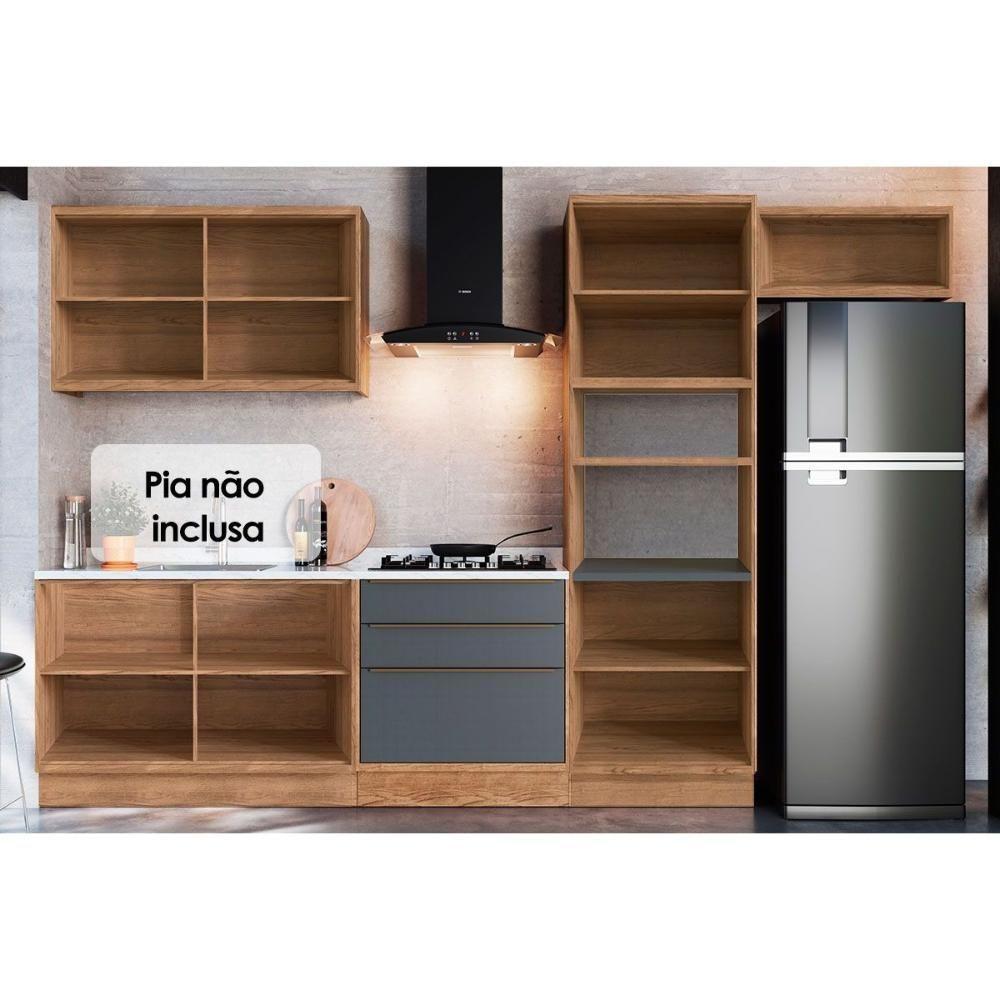 Kit Cozinha Modulada 6 Peças Versalis 2 Aéreos + 2 Balcões+ 1 Paneleiro + 1 Complemento C6p162 Freijó Grafite Herval - 3