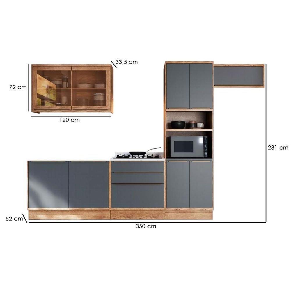 Kit Cozinha Modulada 6 Peças Versalis 2 Aéreos + 2 Balcões + 1 Torre Quente + 1 Complemento C6p163 Freijó Grafite Herval - 2