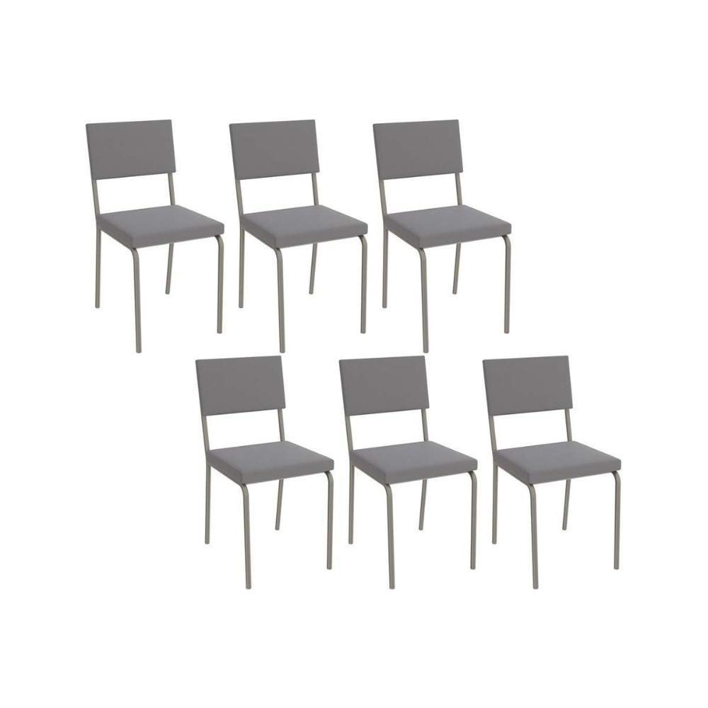 Kit 6 Cadeiras De Cozinha Zaria 2c128 6 Un Niquel Cinza A050 Suede Suede - 1