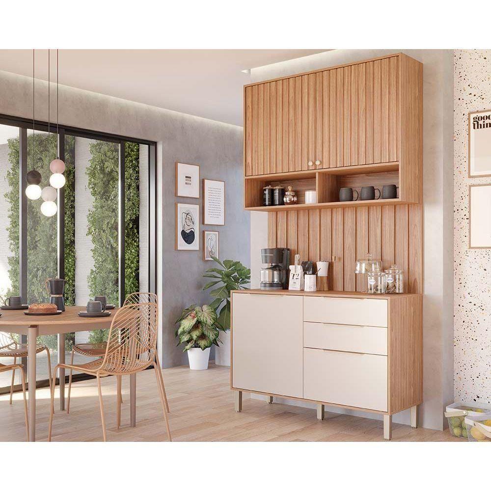 Kit Cozinha Modulada 3 Peças Divina 1 Aéreo + 1 Balcão + Complemento Cz008 Freijó Off White - 1
