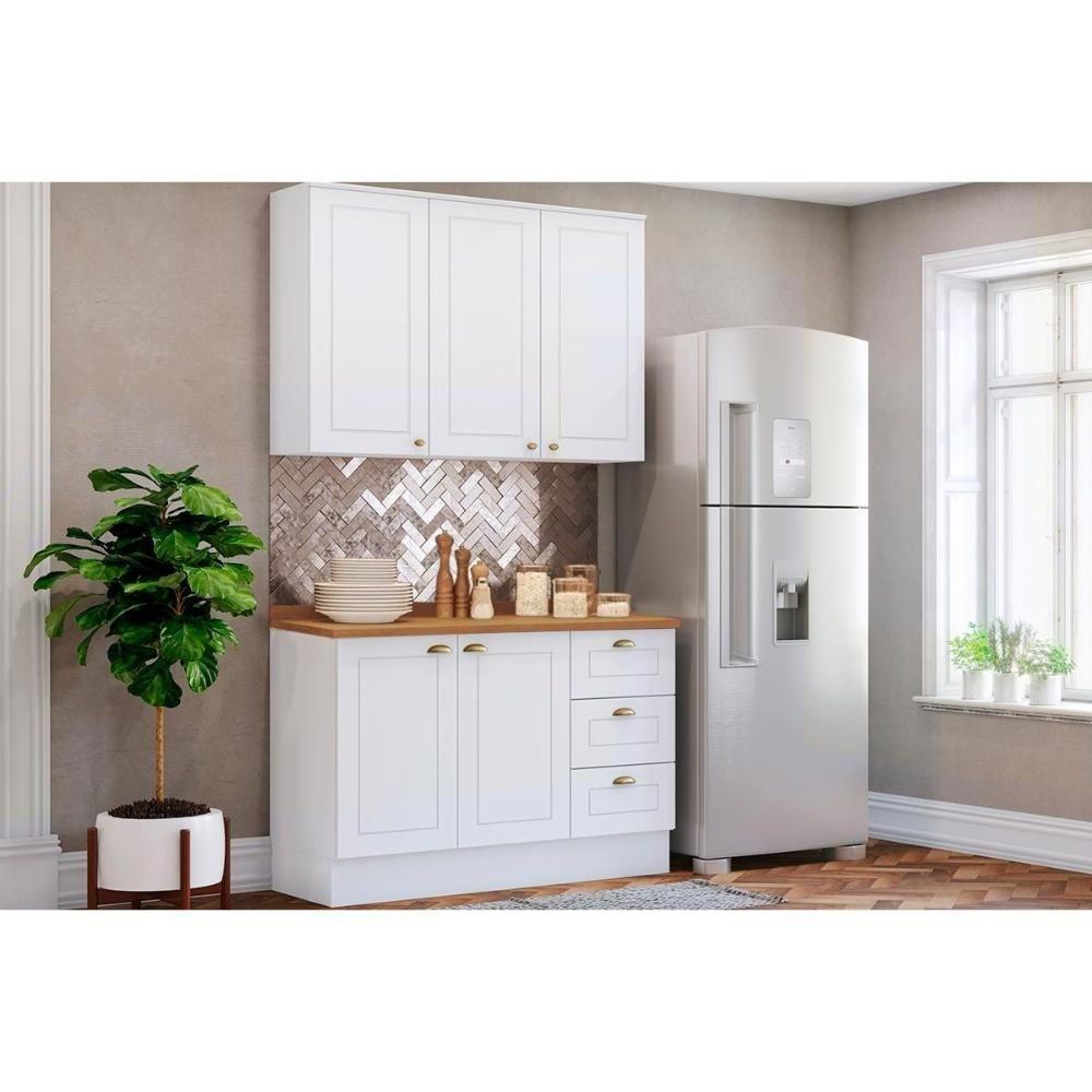 Kit Cozinha Modulada 3 Peças Americana 1 Aéreo + 1 Balcão + Complemento Cz123 Branco - 1