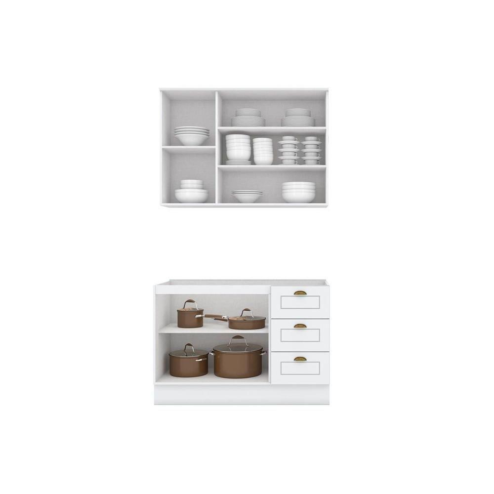 Kit Cozinha Modulada 3 Peças Americana 1 Aéreo + 1 Balcão + Complemento Cz123 Branco - 4