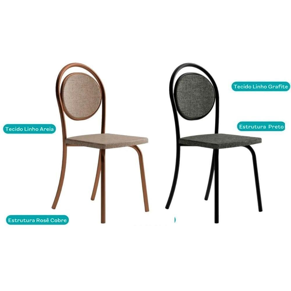 Kit 2 Cadeiras De Cozinha 1738 Aço 2 Uni Preto Linho Grafite Courano Preto - 5