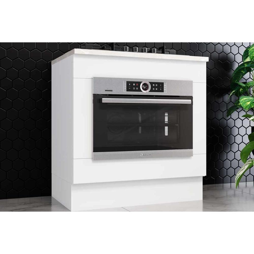 Módulo Cozinha Americana Balcão Com Tampo Para Forno De Embutir E Cooktop 80cm Branco2 Aéreos + 1 Balcão + 1 Complemento - 1