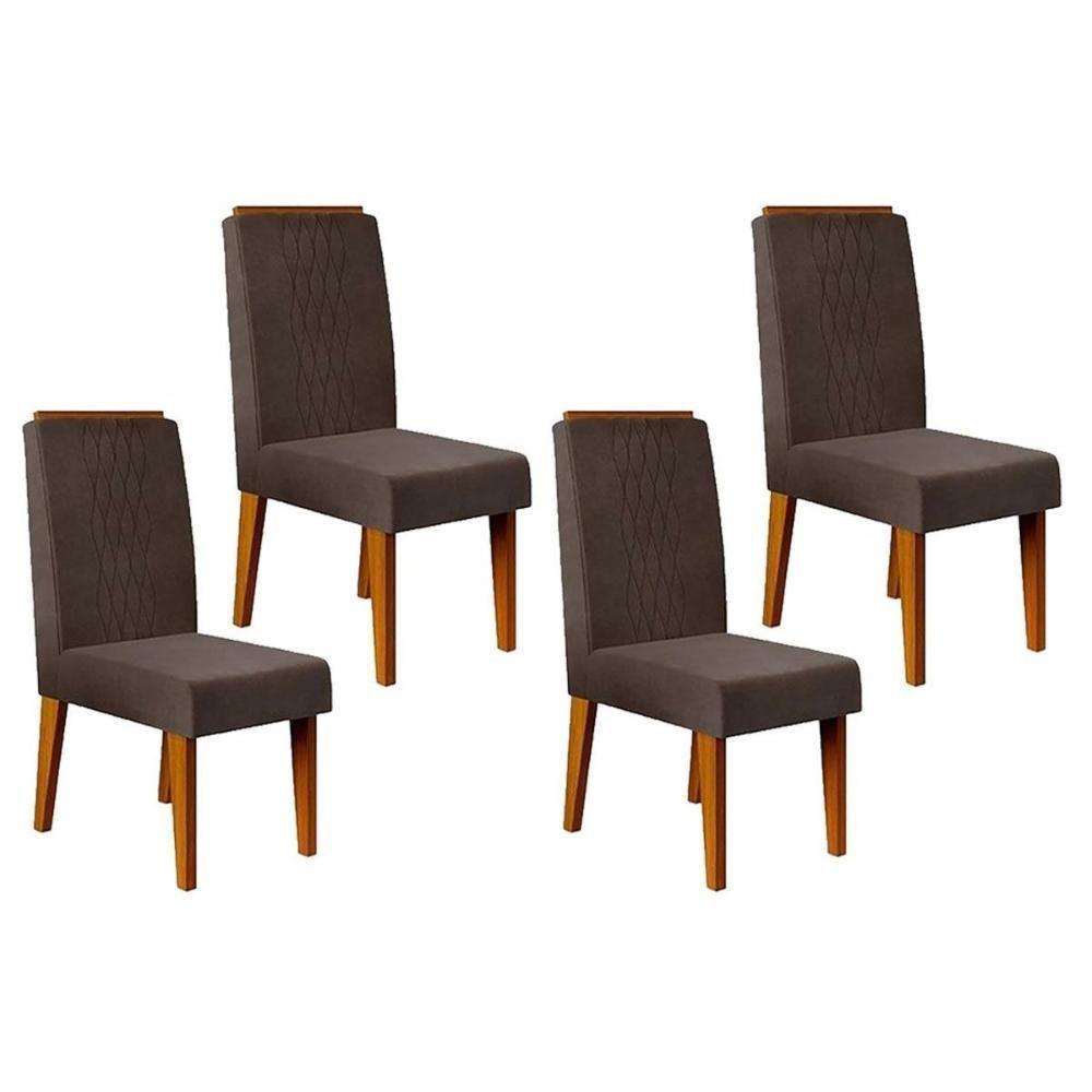 Kit 4 Cadeiras De Cozinha Lia 4 Un Freijó Suede Moca - 1