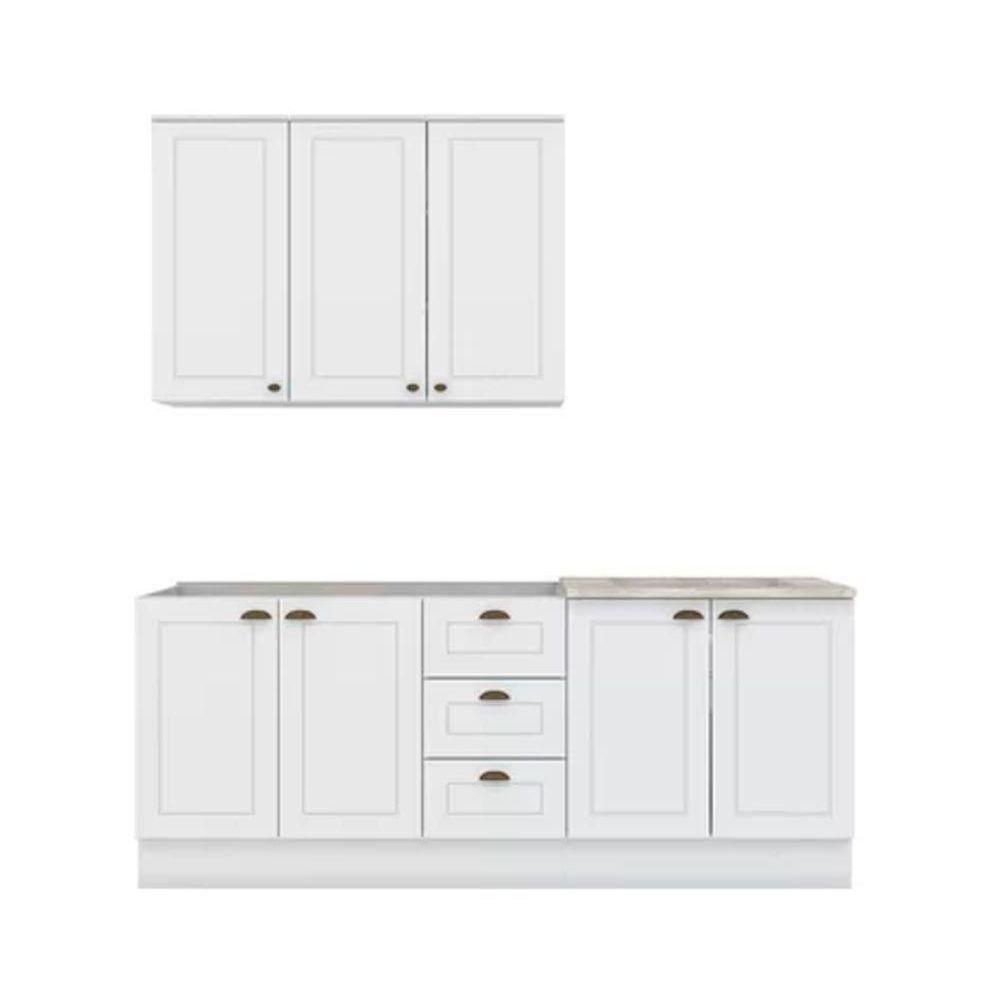 Kit Cozinha Modulada 4 Peças Americana 1 Aéreo + 2 Balcões + 1 Complemento Sem Pia Cz126 Branco - 6